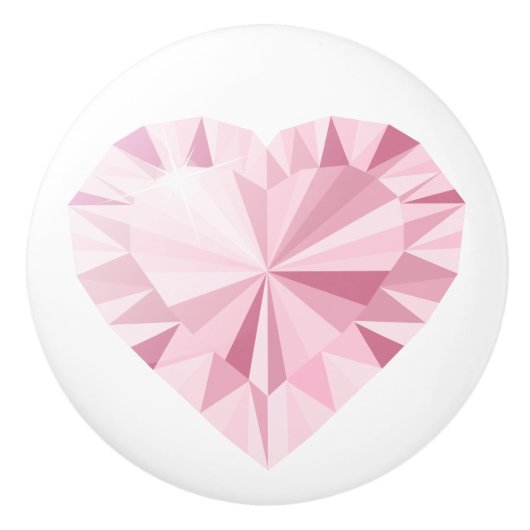 Girly Sparkly Diamond Roze Hart Keramische Knop (Voorkant)