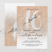 Girly Sparkly Gold White Glitter Ombre Sweet 16 Kaart (Voorkant / Achterkant)