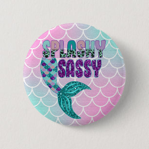 Girly Splashy Sassy Pink Paars Green Mermaid Tail Ronde Button 5,7 Cm