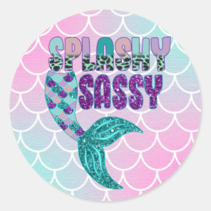 Girly Splashy Sassy Pink Paars Green Mermaid Tail Ronde Sticker