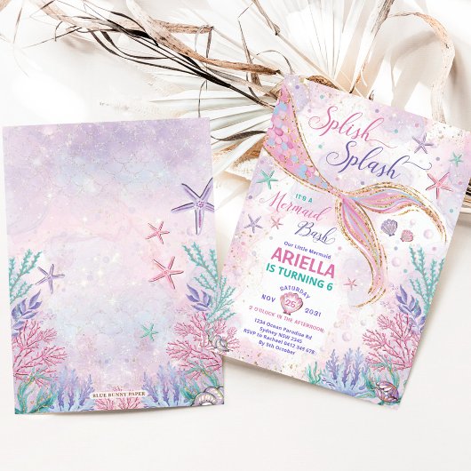 Girly Splish Mermaid Birthday Bash Party Kaart