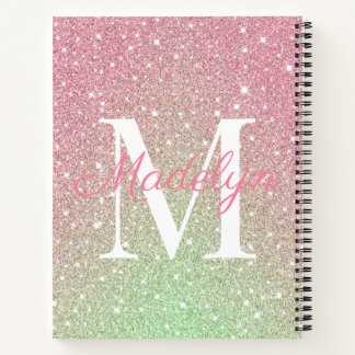 Girly sprankelt Kleurrijke Glitter Monogram Naam Notitieboek