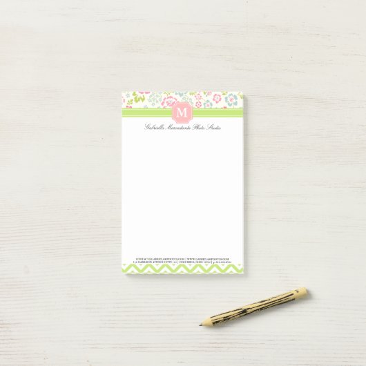 Girly Spring Floral Chevron gepersonaliseerd monog Post-it® Notes (Op bureau)