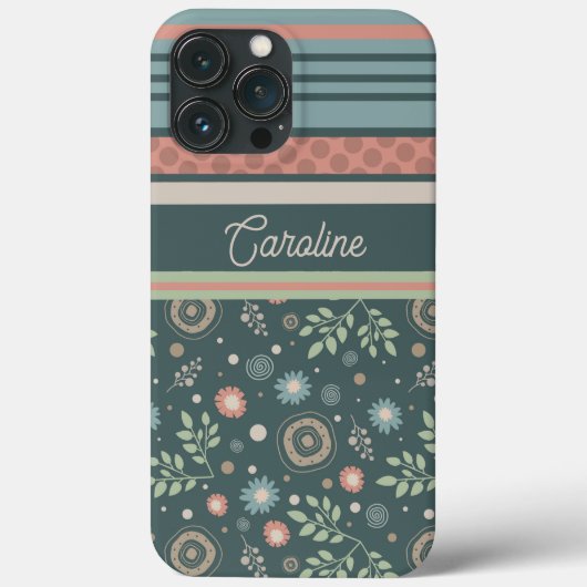 Girly Stripe Floral  Modern Trendy Case-Mate iPhone Case (Achterkant)