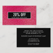 Girly Stylish Raspberry Glitter Black Coupon Kaart Visitekaartje (Voorkant / Achterkant)