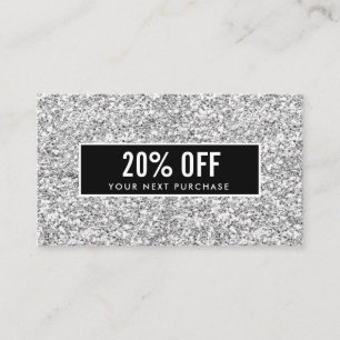 Girly Stylish Silver Glitter Black Coupon Kaart Visitekaartje