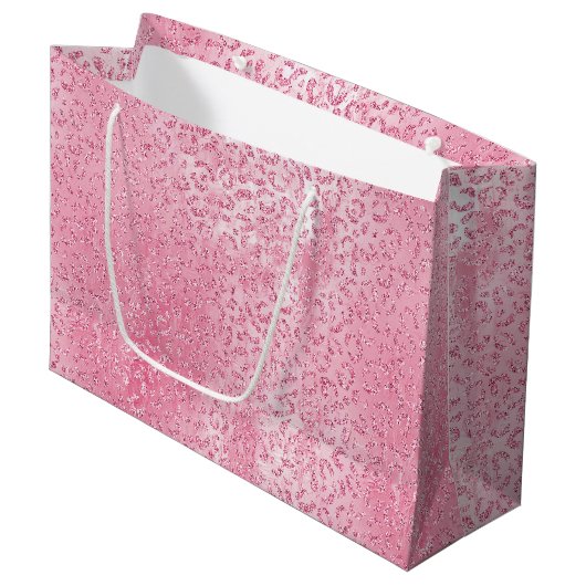  Girly Sugar Pink Glitter Luipaard Groot Cadeauzakje (Voorkant Gekanteld)