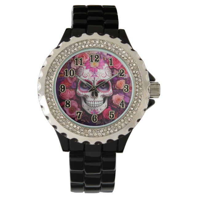 Girly Sugar Skull eWatch Horloge (Voorkant)