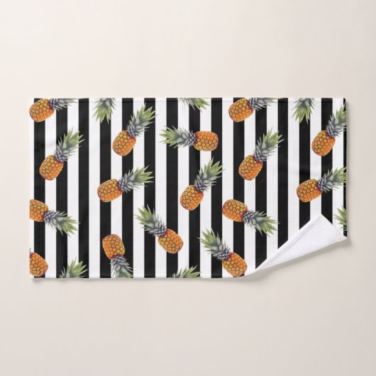 Girly Summer Pineapple Pattern | Zwarte streep Bad Handdoek (Handdoek)