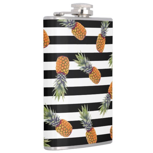 Girly Summer Pineapple Pattern | Zwarte streep Heupfles (Rechts)