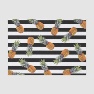 Girly Summer Pineapple Pattern Zwarte streep Tissuepapier