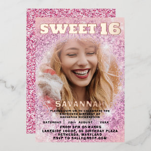 Girly Sweet 16 Roos Gouden Kalligrafie & Glitter Folie Uitnodiging