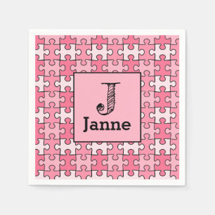 Girly Sweet Pink Black Puzzel Stukken Verjaardag Servet