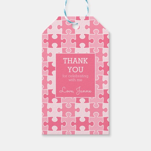 Girly Sweet Pink Stuk Het Samen Puzzel Cadeaulabel (Voorkant)