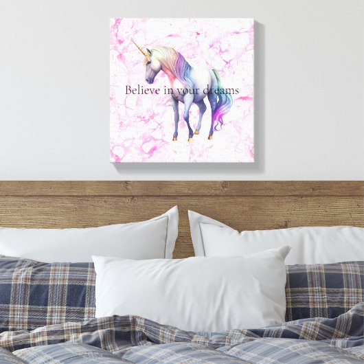 Girly Swirly Pink Eenhoorn Swirls Canvas Afdruk (Insitu (Slaapkamer))