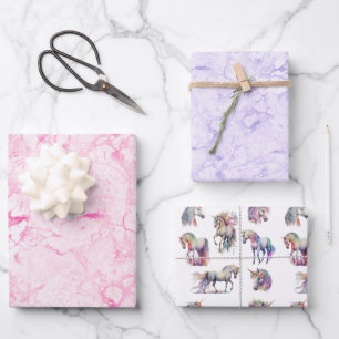 Girly Swirly Pink Eenhoorn Swirls Inpakpapier Vel