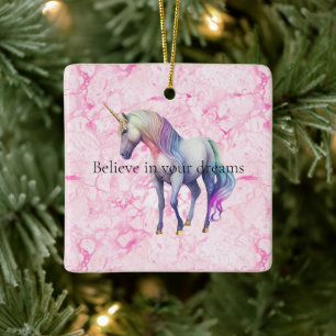 Girly Swirly Pink Eenhoorn Swirls Keramisch Ornament