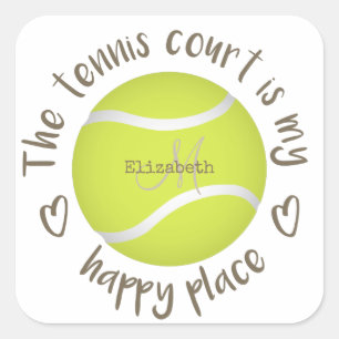 Girly tennisbaan is mijn happy place typografie vierkante sticker