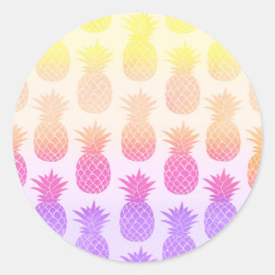 Girly Topical Rainbow Summer Pineapples Patroon Ronde Sticker