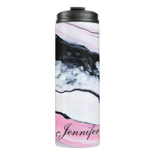 Girly TRENDY BLACK WHITE PINK MARBLE ADD JOUW NAAM Thermosbeker