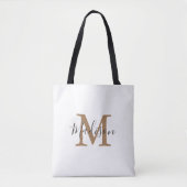 Girly Trendy Bruin Goud Monogram Draagtas (Voorkant)