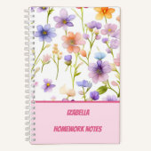 Girly Trendy Multicolour Wild Spring Bloemen Bloem Notitieboek (Voorkant)