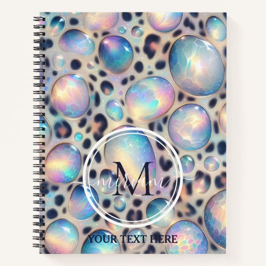 Girly Trendy Opal Leopard Print Monogram Softcover Notitieboek (Voorkant)