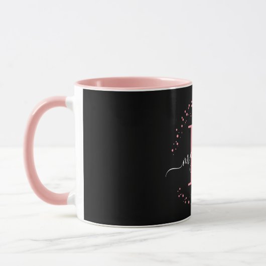 Girly Trendy Pink Black Name Monogram Script Coffe Mok (Links)