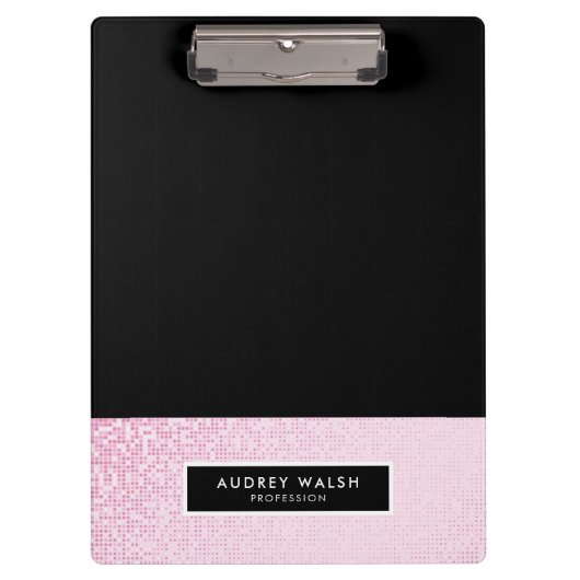 Girly Trendy Pink Sequin Glitter Black Klembord (Voorkant)