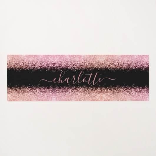 Girly Trendy Roos Gold Glitter Script Name Yogamat (Achterkant (horizontaal))