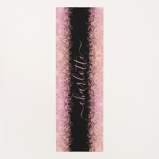 Girly Trendy Roos Gold Glitter Script Name Yogamat (Voorkant)