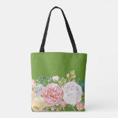 Girly trendy waterverf bloemen monogram groen draagtas (Achterkant)