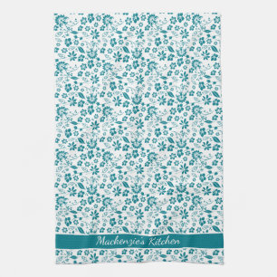 Girly Tropical Blauwgroen Turquoise Flowers Theedoek