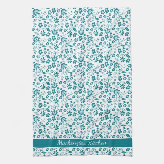 Girly Tropical Blauwgroen Turquoise Flowers Theedoek (Verticaal)