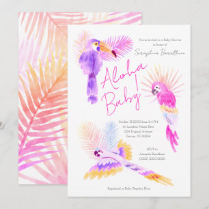 Girly Tropical Parrots Hawaiian Aloha Baby shower Kaart