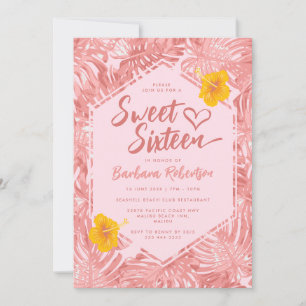 Girly Tropical Pastel Pink Floral Sweet Sixteen Kaart