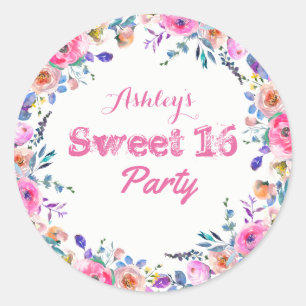 Girly  Tropical Pink Flower Sweet 16 Ronde Sticker