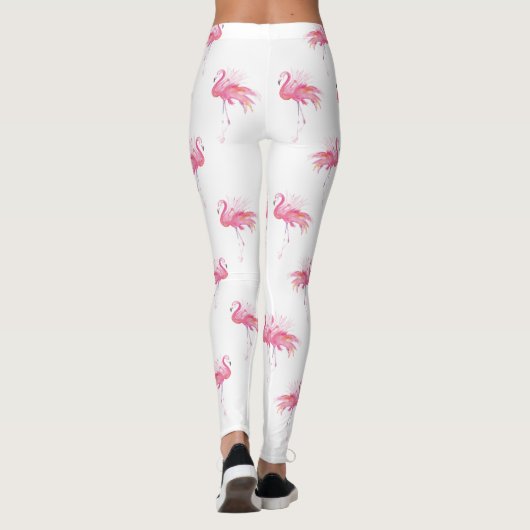 Girly Tropical Pink Waterverf Flamingo Leggings (Achterkant)