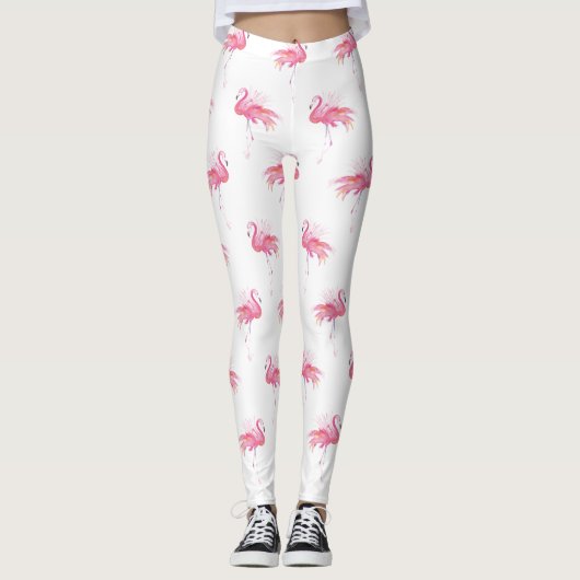 Girly Tropical Pink Waterverf Flamingo Leggings (Voorkant)