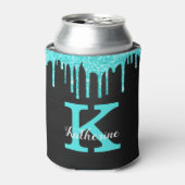Girly Turquoise Black Glitter Drives Monogram Naam Blikjeskoeler (Blikje Voorkant)