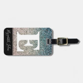 Girly Turquoise Blue Silver Ombre Glitter Sparkles Bagagelabel (Voorkant horizontaal)