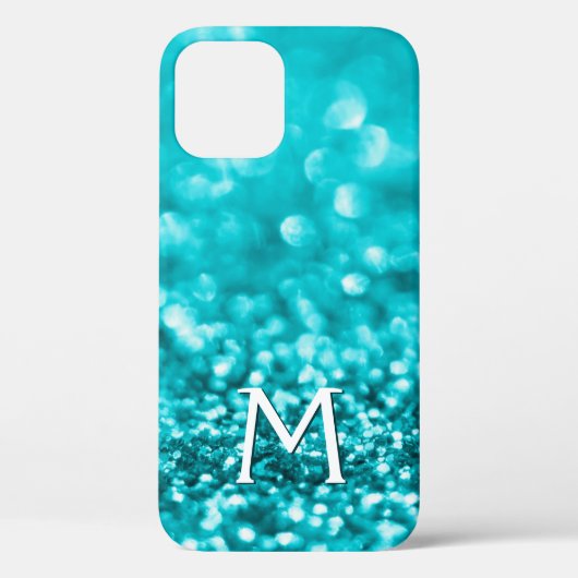 Girly Turquoise Glitter Monogram Case-Mate iPhone Case (Achterkant)