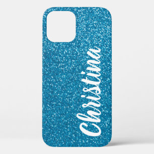 Girly Turquoise Glitter Name Persoonlijk iPhone 12 Hoesje