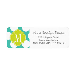 Girly Turquoise & green Big Stippen Monogrammed Etiket