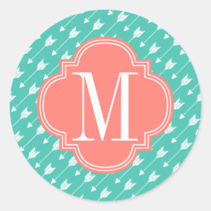 Girly Turquoise & Koraal Tribal Pijlen Aangepast Ronde Sticker