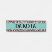 Girly Turquoise Leopard Diamond Custom Horse Stall Deurbordje (Voorkant)