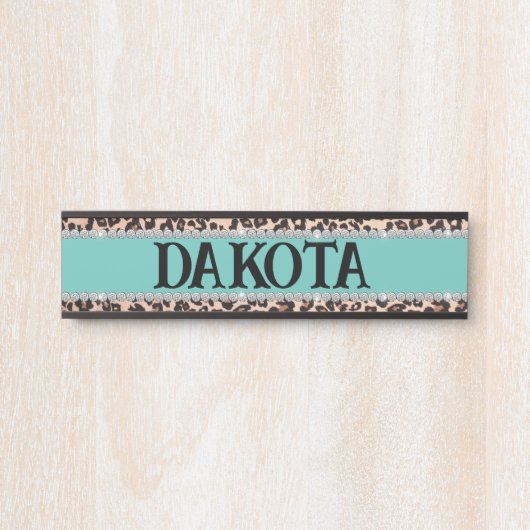 Girly Turquoise Leopard Diamond Custom Horse Stall Deurbordje (Voorkant)
