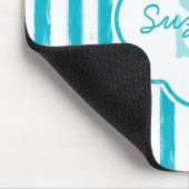 Girly Turquoise Painted Stripes Monogram en naam Muismat (Hoek)