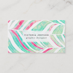 Girly Turquoise Pink Waterverf handgetekend patroo Visitekaartje