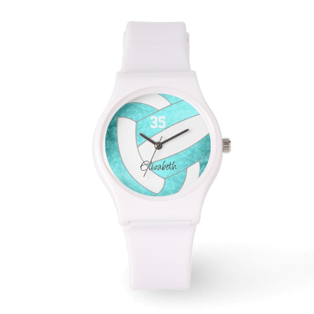 girly turquoise volleyball player name horloge (Voorkant)